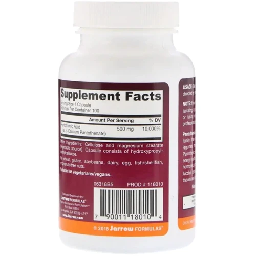 Jarrow Formulas Pantothenic Acid B5 500 mg 100 Caps Пантотеновакислота, вітамін В5: Тип вітамін B