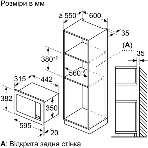 Встраиваемая микроволновая печь Bosch BFL623MV3: Внутренний объем 20 л