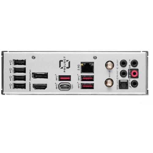MSI B760M PROJECT ZERO: Роз'єми на задній панелі USB Type-C, USB 3.2 Gen 1, USB 2.0, Ethernet RJ-45, HDMI, DisplayPort