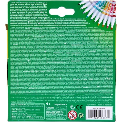 Набір фломастерів CRAYOLA Тонка лінія для малювання на тканині 10 шт (256353.012): Упаковка Картонная