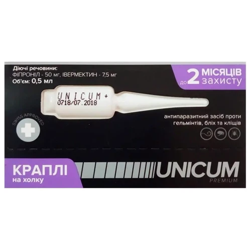 Капли от блох, клещей и гельминтов Unicum Complex Рremium для собак 30-60 кг (UN-090): Тип Капли