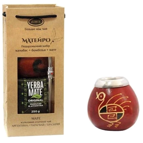 Комплект Olens Матейро бомбилья + калебас + 250 г мате 39х14х8 см