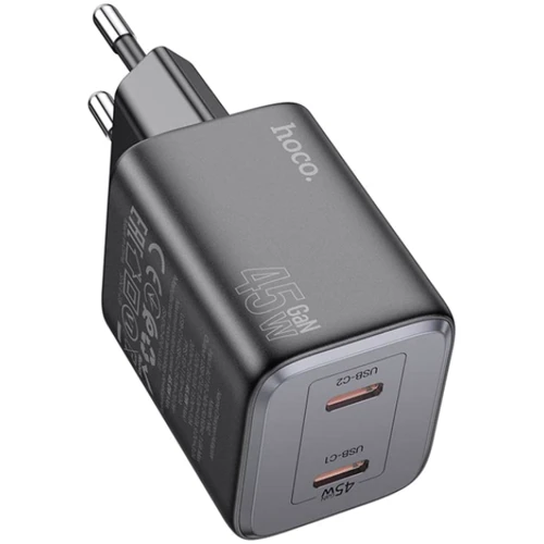Зарядний пристрій Hoco Wall Charger N42 Elogiado 2xUSB-C 45W Black
