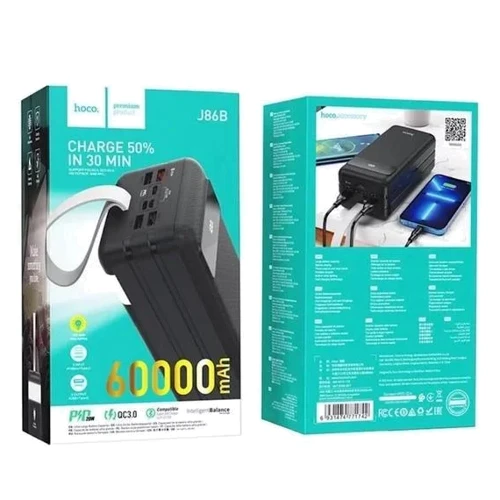 Внешний аккумулятор Hoco Power Bank 60000mAh J86B Electric 22.5W Black: Тип батареи Литий-полимерные