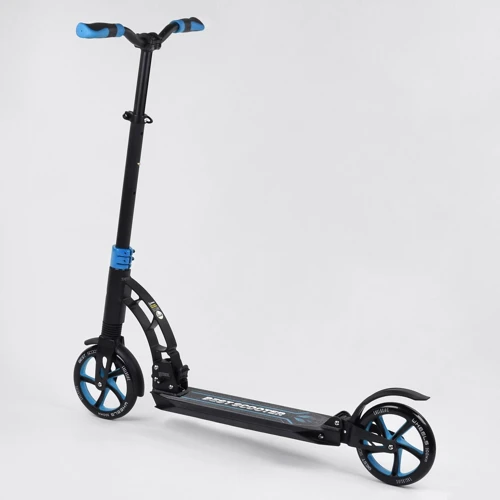 Самокат двоколісний Best Scooter з PU колесами і 2 амортизаторами Black / Blue (100073): Матеріал коліс поліуретан