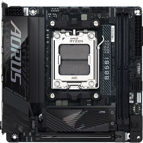 GIGABYTE B850I AORUS PRO UA: Оперативная память 2xDDR5 8400 МГц, до 128 ГБ