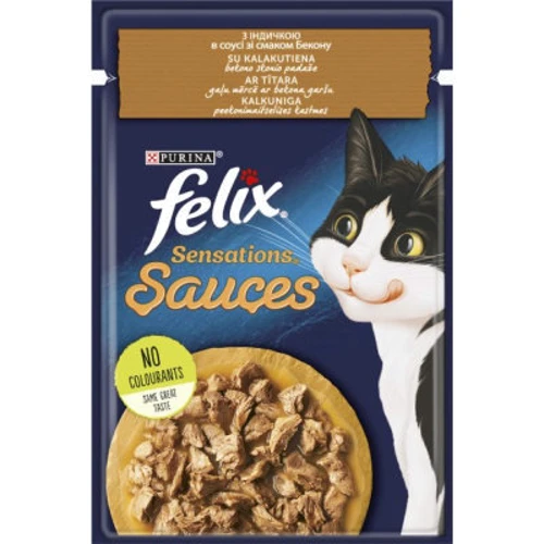 Влажный корм FELIX Sensations Sauces для взрослых котов кусочки в соусе с индейкой 85 г (7613039841686): Тип Влажный корм