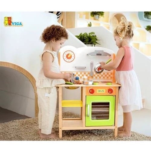 Дитяча кухня Viga Toys з дерева з посудом (50957): Вік від 3-х років