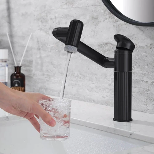 Смеситель для раковины Lefton 360° Rotatable Single-Hole Bathroom Faucet-BF2208 Matt Black: Материал Латунь