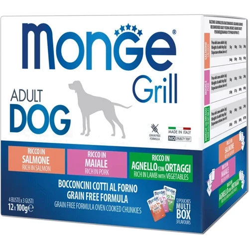 Вологий корм для собак Monge dog корм grill mix лосось ягня свинина 1.2 кг (8009470017503)