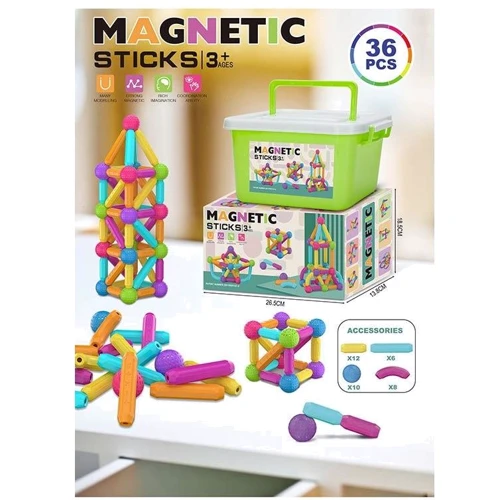 Магнитный конструктор A-Toys Magnetic sticks в чемоданчике 36 деталей (158-21)