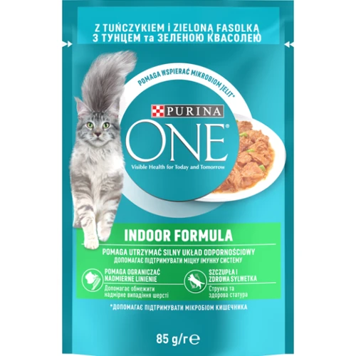 Вологий корм Purina One Indoor для дорослих кішок шматочки в гриль-соусі з тунцем і зеленою квасолею 26х85 г (7613038255903): Тип Влажный корм