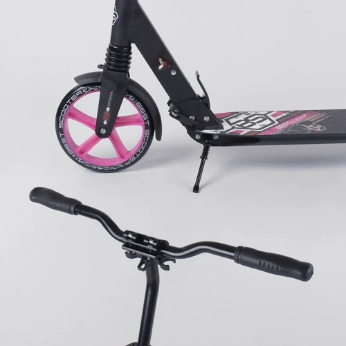 Самокат алюминиевый Best Scooter с PU колесами, 2 аммортизаторами Black/Pink (92085): Материал колес полиуретан