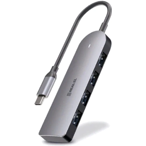 Адаптер REAL-EL Adapter USB-C to 4xUSB CQ-415 Space Grey (EL123110001)