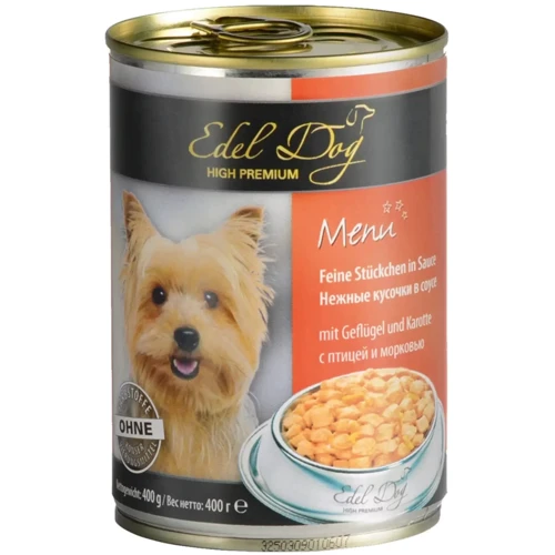 Вологий корм Edel Dog для собак з птицею і морквою 400 g (4003024177037)