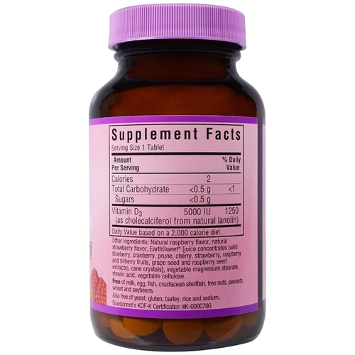 Bluebonnet Nutrition Vitamin D3, 5000IU, Natural Raspberry Flavor, 90 Chewable Tablets (BLB0366): Тип вітамін D
