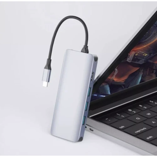Адаптер WIWU Adapter Alpha A12 USB-C to USB-C+3xUSB3.0+3xUSB2.0+SD+HDMI+RJ45+3.5mm Grey фото 4