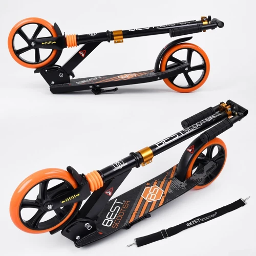 Самокат двухколесный Best Scooter с PU колесами и 1 передний амортизатором Black/Orange (99652): Тип колес литые