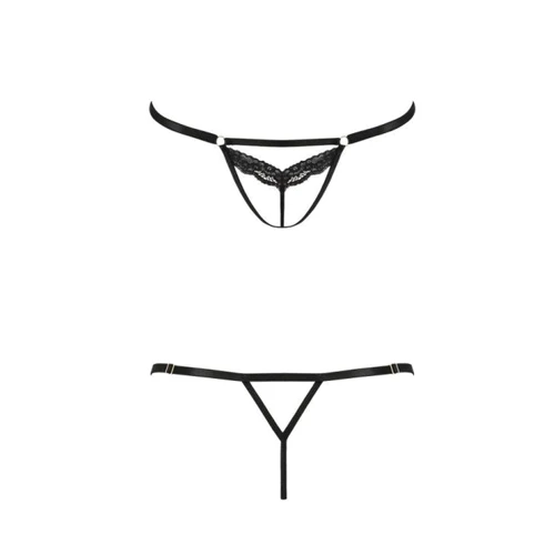 Откровенные трусики-стрепы с кружевом Passion Exclusive SOLON THONG black XXL/XXXL -