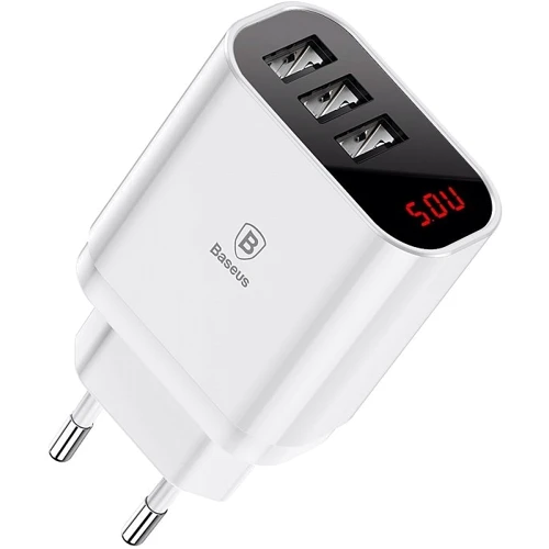 Зарядний пристрій Baseus USB Wall Charger 3xUSB 3.4A Mirror Lake Intelligent Digital Display White (CCALL-BH02) фото 16
