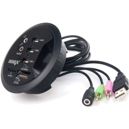 Аксессуар для ноутбуков USB хаб Grand-X + cardreader + 3,5mm audio in-out (DH-80X) фото 3