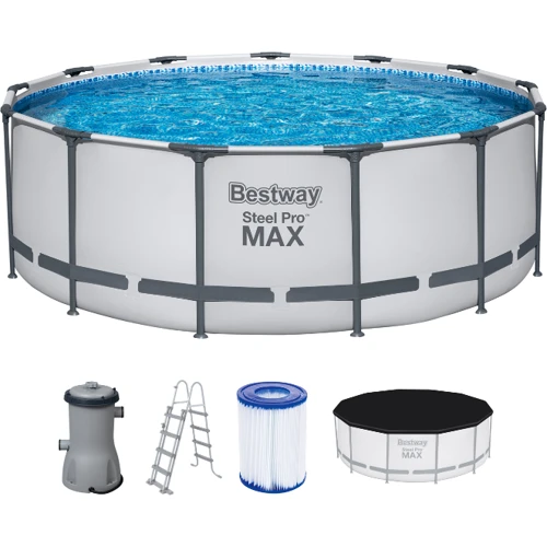 Бассейн Bestway каркасный круглый 396-122 см (5618W) (12690 л, фильтр-насос 220V, лестница, крышка-чехол)