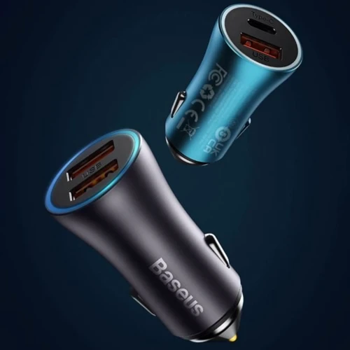 Зарядное устройство Baseus Car Charger USB+USB-C Golden Contactor 60W Blue (CGJM000103) фото 9