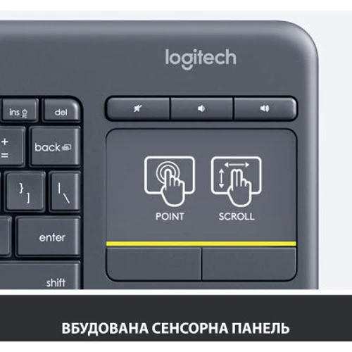Клавиатура Logitech K400 Plus Black UA (920-007145): Тип клавиатуры мультимедийная