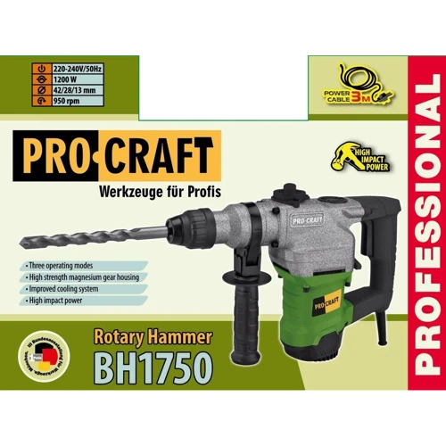 Перфоратор ProCraft BH-1750: Потребляемая мощность, Вт 1750