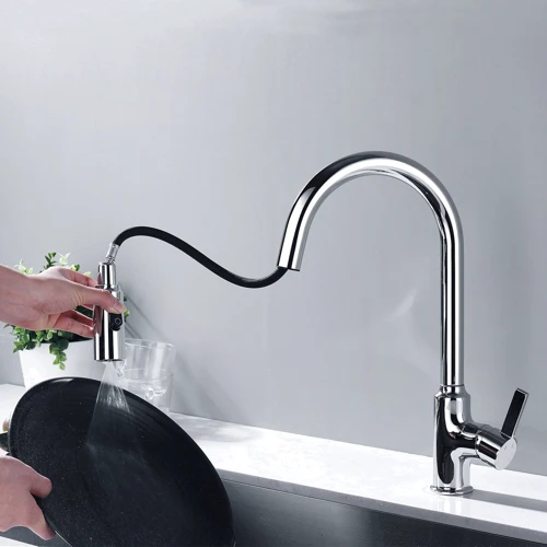 Смеситель для кухни Lefton Copper Kitchen Pull-Down Faucet with 3 Water Outlet Modes-KF2204 Chrome: Длина излива, см 25.4