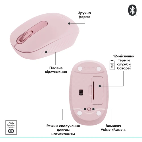Мышь Logitech M196 Bluetooth Rose (910-007461): Вес 76 г