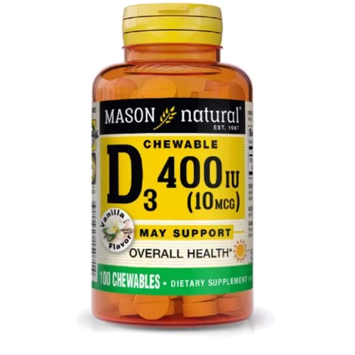 Mason Natural Vitamin D 400 ME Витамин D со вкусом ванили 100 жевательных таблеток