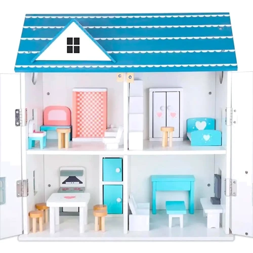 Деревянный двухэтажный кукольный домик с мебелью Bambi (MD 1955)