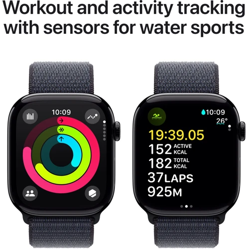 Apple Watch Series 10 42mm GPS + Cellular Jet Black Aluminium Case with Ink Sport Loop (MWX83)