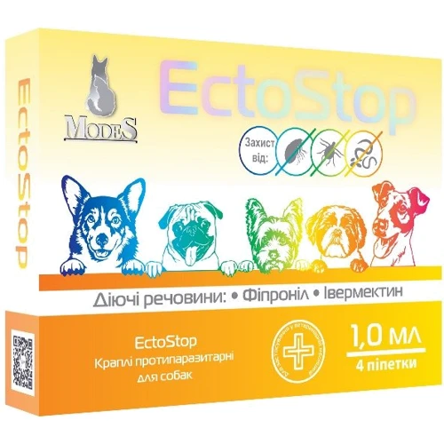Капли Modes ЕктоСтоп противопаразитарные для собак 4-10кг 1млх4шт (ЗС000238)