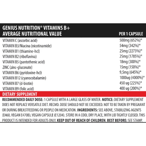 Genius Nutrition Vitamins B+ 60 caps / 60 servings: Стать Унисекс