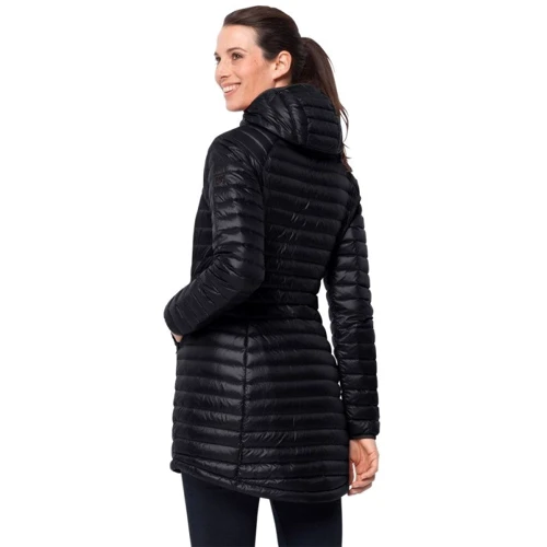 Пуховик Jack Wolfskin Atmosphere Coat W 1204691-6000 44 черный демисезонный с капюшоном: Длина рукава Длинный