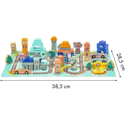 Дерев'яні кубики Ecotoys з килимком Різнобарвне місто 161 шт (PH05D012): Тип кубики