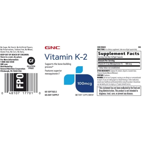 GNC Vitamin K2 100 mcg Вітамін K2 60 капсул: Форма випуску Капсулы