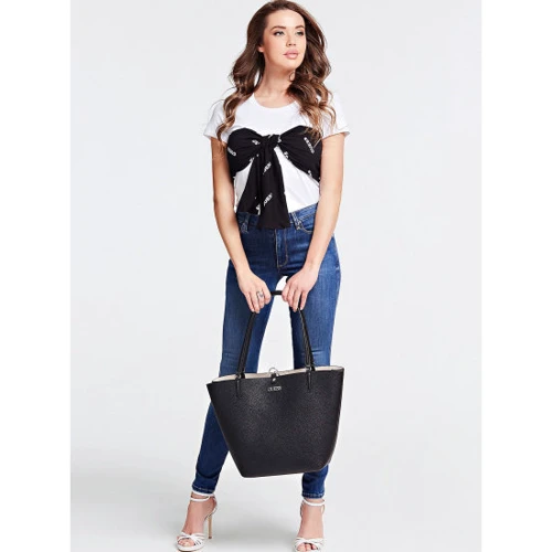 Женская сумка тоут Guess Alby Toggle Tote черная: Фактура Зернистая, Матовая