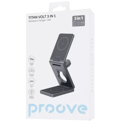 Зарядний пристрій Proove Wireless Charger Titan Volt 3 in 1 15W Gray (WSTV15000003) for iPhone 16 I 15 I 14 I 13 I 12 series, Apple Watch and Apple AirPods фото 5