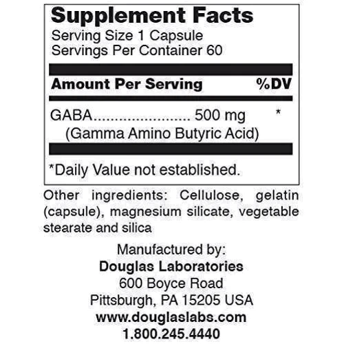Douglas Laboratories Gaba 500 mg ГАМК (гамма-аміномасляна кислота) 60 капсул: Тип Гамма-аміномасляна кислота
