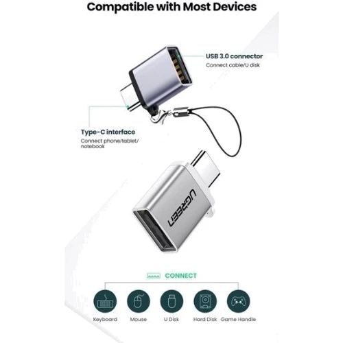 Адаптер Ugreen Adapter US270 USB-C 3.1 to USB 3.0 Cable with Lanyard Space Gray (50283): Интерфейс подключения USB 3.0