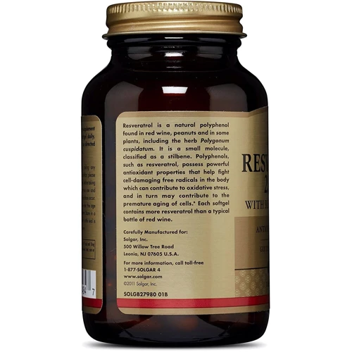 Solgar Resveratrol, 250 mg, 60 Softgels Солгар Ресвератрол: Пол Унисекс