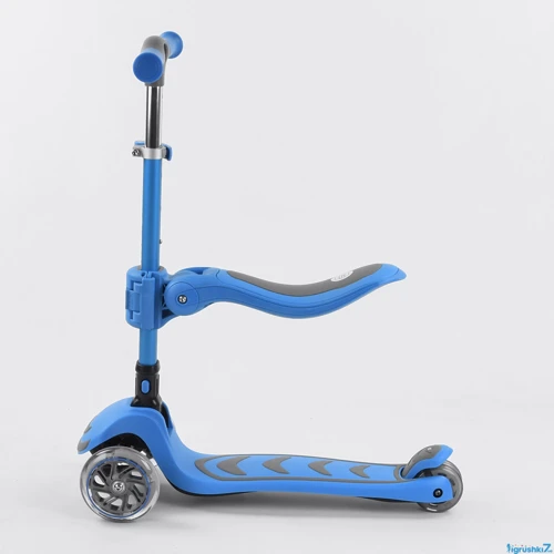 Самокат триколісний Best Scooter з сидінням, складаний алюмінієвий кермо, 4 колеса PU зі світлом Blue (99638): Конструкція рами складна