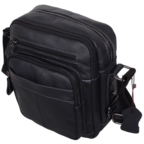 Мужская сумка через плечо Borsa Leather черная (105262-black): Застежка Молния