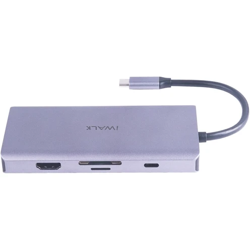 Адаптер iWALK Adapter USB-C to USB-C + 3xUSB + HDMI + RJ45 + VGA + SD Gray (ADH007): Інтерфейс підключення USB-C
