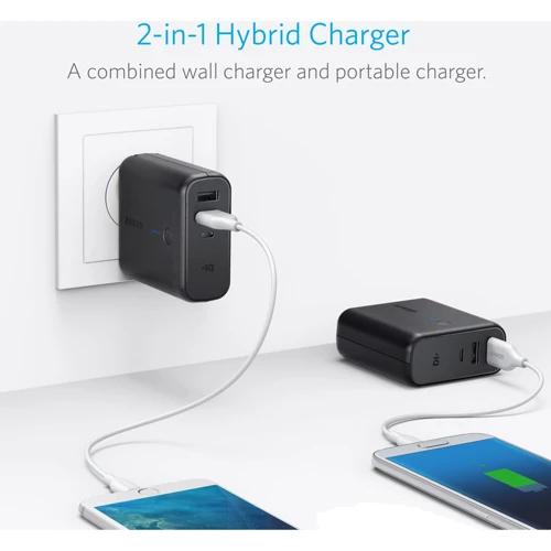 Зарядное устройство ANKER Power Bank PowerCore Fusion 3A + Power Bank 5000mAh Black (A1622311): Особенности встроенный аккумулятор (PowerBank), Быстрая зарядка