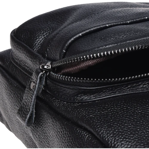 Чоловіча сумка-слінг Borsa Leather чорна (K1029-black): Фактура матова, Зерниста