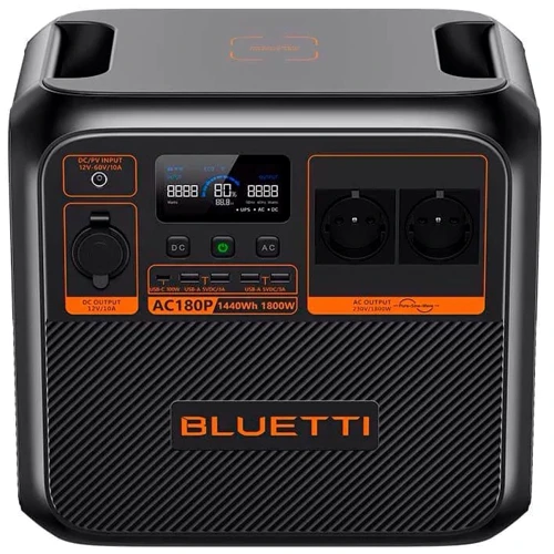 Зарядная станция Bluetti AC180P 1440Wh 1800W: Особенности модели Чистая синусоида, Функция ИБП, Дисплей